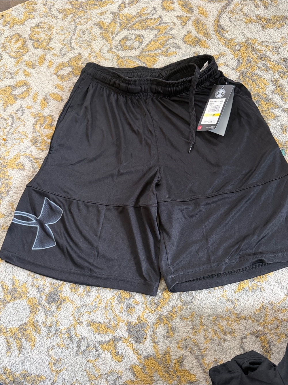 Under Armour Men’s Black Athletic Shorts with Silver Logo